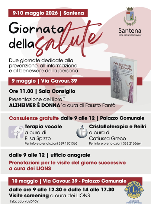 Santena, due giornate dedicate alla prevenzione: screening gratuiti e informazione sanitaria con la “Giornata della Salute”

