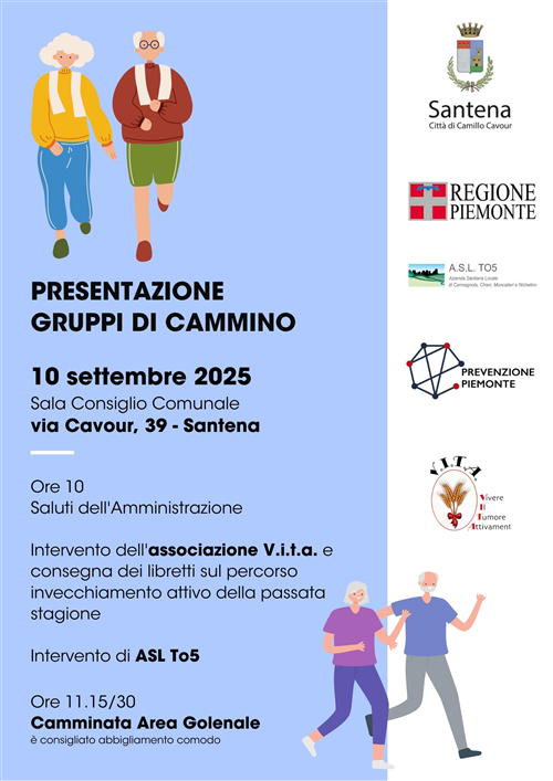 Santena presenta i “Gruppi di Cammino”: salute, socialità e prevenzione a passo lento
